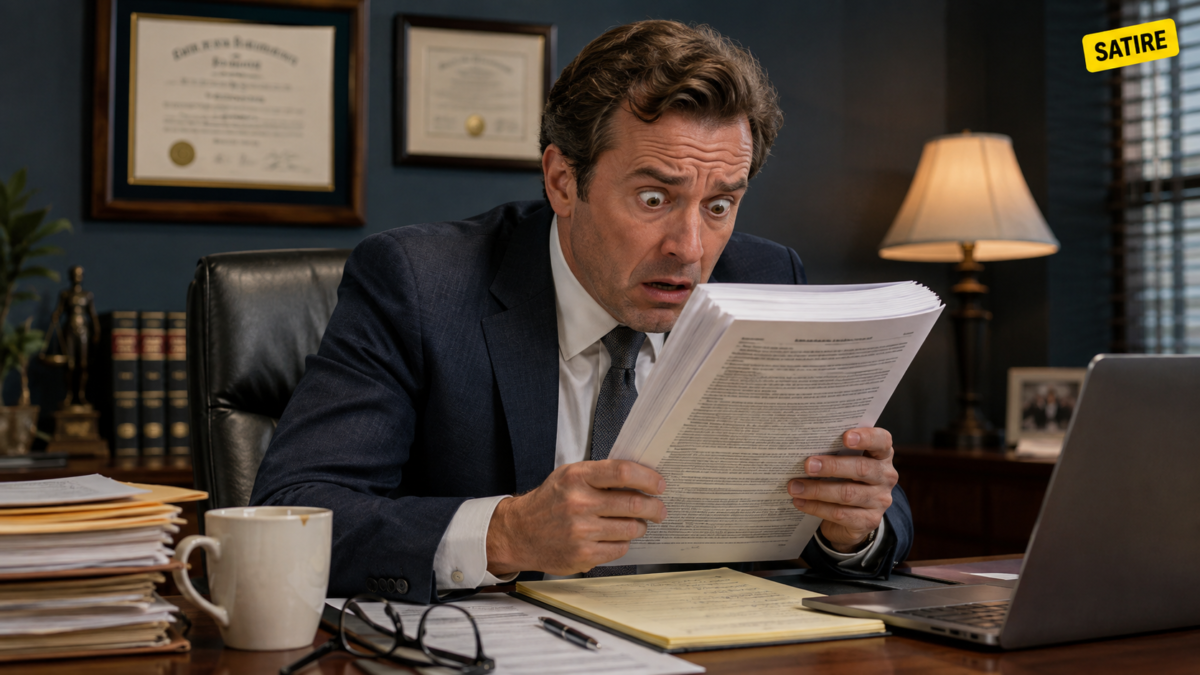 Businessman reading his contract in shock