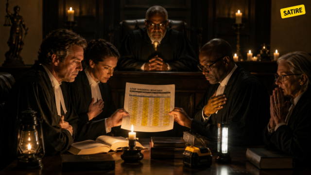 People reading contract in candlelight